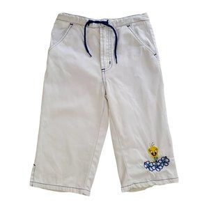 Vintage 90s Looney Tunes Tweety Bird Girl's White Peddle Pusher Capri Pants 4/5